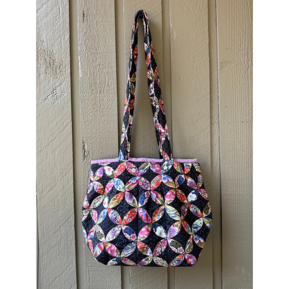 Handmade Quilted Tote Bag Japanese Floral Patchwork Cotton Shoulder Bag Multi